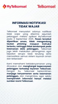 Telkomsel menyampaikan klarifikasi mengenai notifikasi No SYSTEM IS SAFE. (Instagram @mytelkomsel)